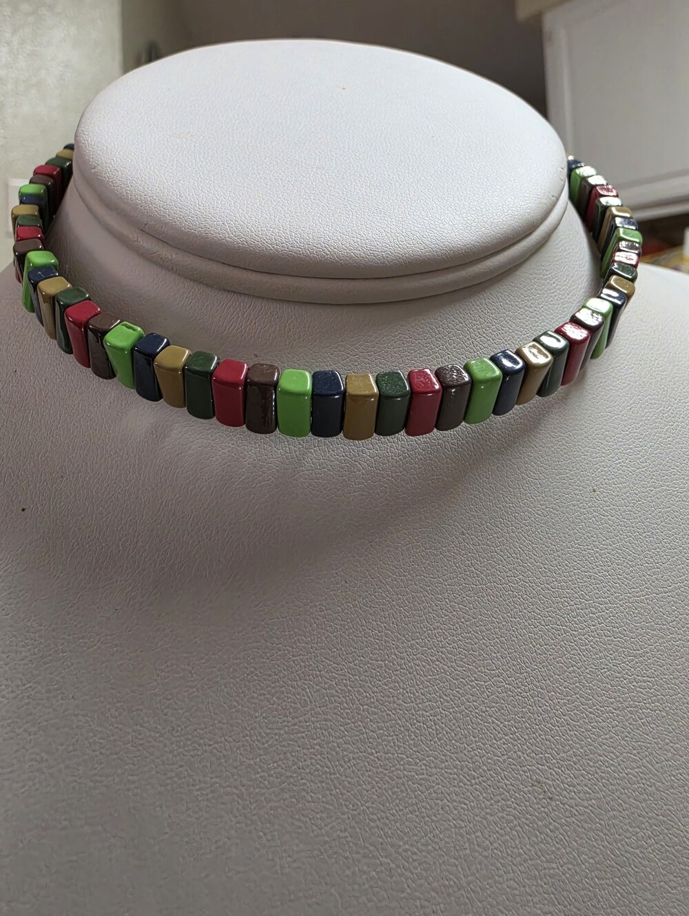 Roxanne Assoulin, RA Signed, Tile Bead, Geometric Block, Enamel Choker